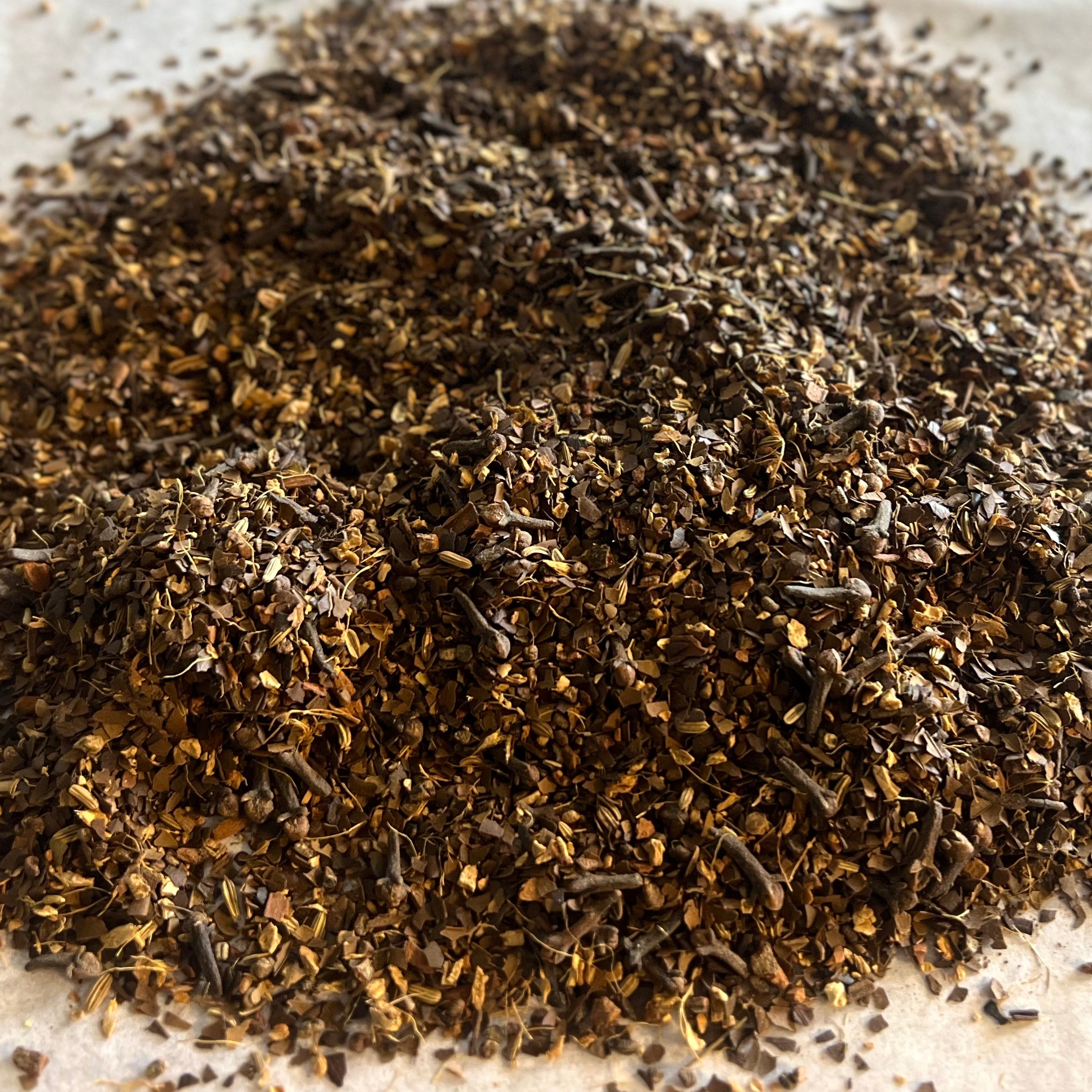 Loose chai tea blend with toasted mate and spices for a bold, smoky caffeine experience called Chai No. 28.